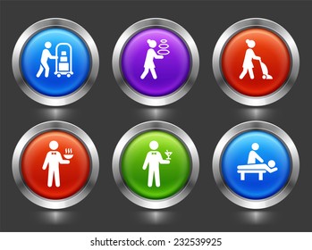 Travel and Hotel Accommodations on Color Round Buttons