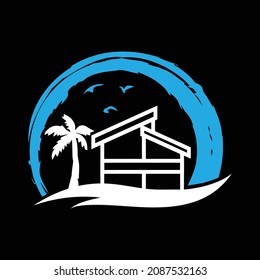 Travel Hotel Adventure Wanderlust Vintage Hand Drawn Mountains And Forest Beach Beautiful Sunset Sun Rise Tree House Summer Beach Holiday Faster Traveling Location Logo