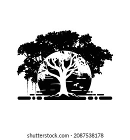 Travel Hotel Adventure Wanderlust Vintage Hand Drawn Mountains And Forest Beach Beautiful Sunset Sun Rise Tree House Summer Beach Holiday Faster Traveling Location Logo
