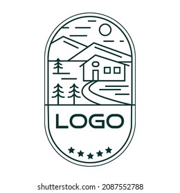 Travel Hotel Adventure Wanderlust Vintage Hand Drawn Mountains And Forest Beach Beautiful Sunset Sun Rise Tree House Summer Beach Holiday Faster Traveling Location Logo