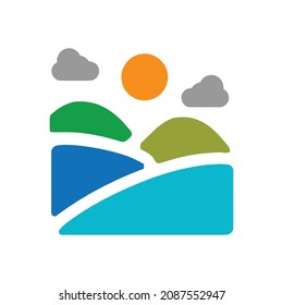 Travel Hotel Adventure Wanderlust Vintage Hand Drawn Mountains And Forest Beach Beautiful Sunset Sun Rise Tree House Summer Beach Holiday Faster Traveling Location Logo