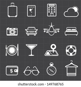 Travel hotel holiday icons and black background