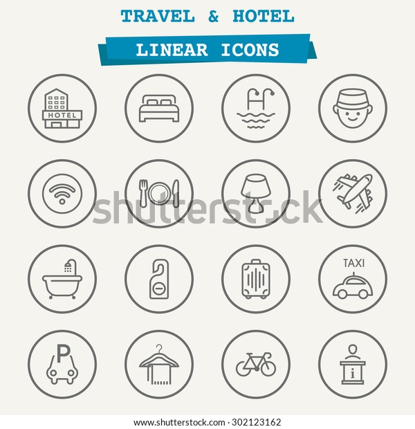 Travel\
and hotel icon - vector , eps10 , line icon\
set