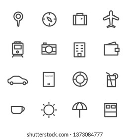 Travel and Hotel Icons Vector Illustration, Editable Stroke