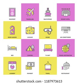 Travel and Hotel Services Colored Icon Set