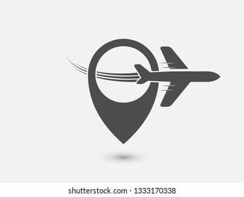 travel icon with airplane and location pin