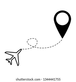 Travel icon. Airplane icon. Pointer icon. Vector. 