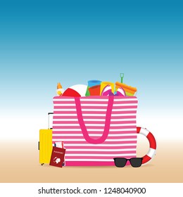 travel icon with bech bag illustration in colorful