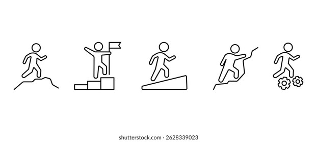 Travel icon in business. Goal icon in business. Business line icon set. UI thin vector icon set in transparent background. Editable stroke