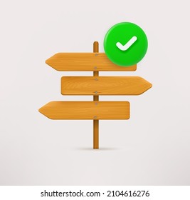 Icono de viaje con marca de verificación. icono de vector 3d
