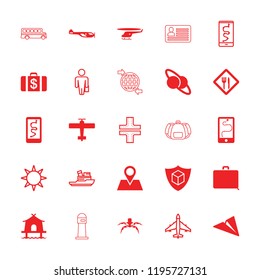 Travel icon. collection of 25 travel filled and outline icons such as helicopter, money case, location pin, cargo insurance. editable travel icons for web and mobile.