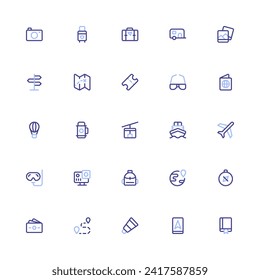 Travel Icon Collection. Pixel Perfect Travel Journey Duoline Style 2D Icon