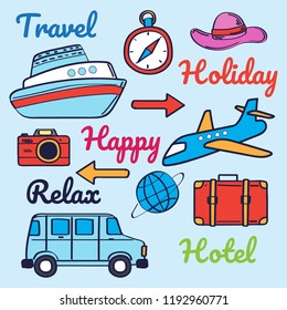 Travel icon in a cute cartoon doodle style, vector illustration