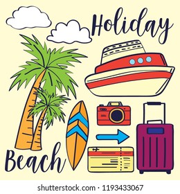 Travel icon in a cute cartoon doodle style, vector illustration