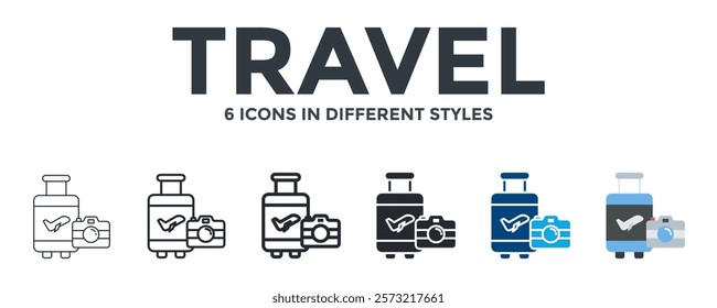 Travel Icon In Different Style Vector Illustration. Designed In Thin Line, Regular Line, Bold Line, Glyph, Color Fill, And Flat Style Can Be Used For Web