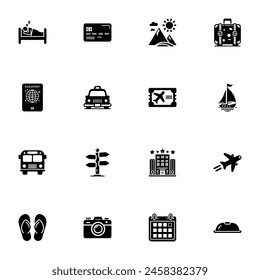 Travel icon - Expand to any size - Change to any colour. Perfect Flat Vector Contains such Icons as taxi car, bus, transfer, aircraft, baggage, destination, passport, vacations, flip-flops, yacht