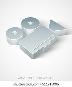 Travel icon: extruded Metallic Camera with transparent shadow, EPS 10 vector illustration.