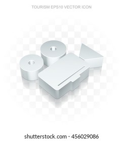 Travel icon: Flat metallic 3d Camera, transparent shadow on light background, EPS 10 vector illustration.