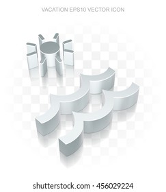 Travel icon: Flat metallic 3d Beach transparent shadow on light background, EPS 10 vector illustration.