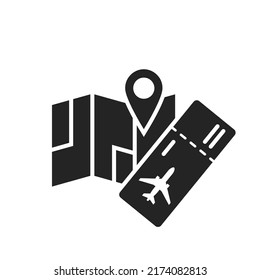 icono de viaje. billete de avión y mapa. símbolo de vacaciones y viaje. imagen vectorial aislada para diseño turístico