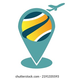 Reisesymbol mit Globe innerhalb des Ortungssymbol und des Flugzeugs