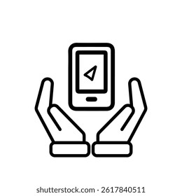 travel icon. gps or direction icon in hand. exploration, adventure, vacation, camping. Line design style. vector template design