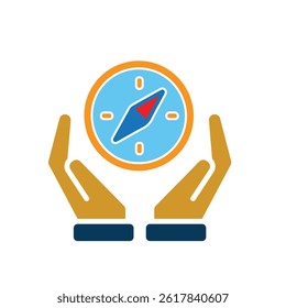travel icon. gps or direction icon in hand. exploration, adventure, vacation, camping. Solid design style. vector template design