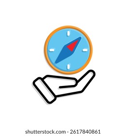 travel icon. gps or direction icon in hand. exploration, adventure, vacation, camping. Mixed design style. vector template design