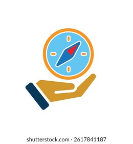 travel icon. gps or direction icon in hand. exploration, adventure, vacation, camping. Solid design style. vector template design
