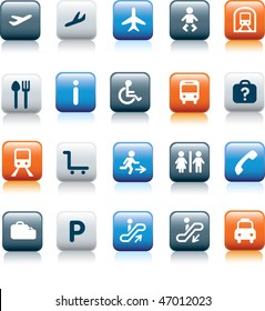 travel icon illustration set on blue and orange and grey