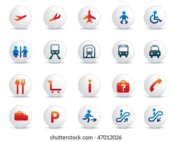 travel icon illustration set on blue and orange and grey