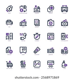 Travel icon pack for your website, mobile, presentation, and logo design. Travel icon dual tone design. Vector graphics illustration and editable stroke.