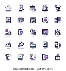 Travel icon pack for your website, mobile, presentation, and logo design. Travel icon dual tone design. Vector graphics illustration and editable stroke.