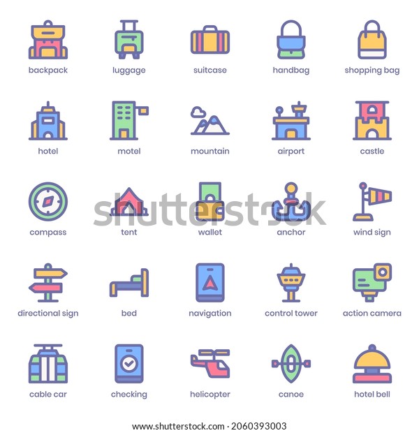 Travel icon pack for your website design, logo,\
app, UI. Travel icon lineal color design. Vector graphics\
illustration and editable\
stroke.