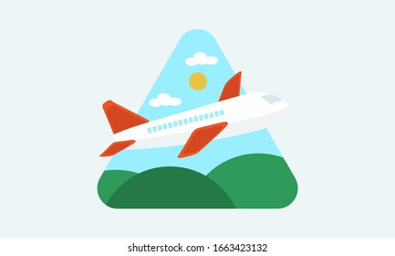 travel icon with plane and tropical background