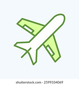 Travel icon representing airplane. Symbolizes travel, tourism, vacation and trip. Ideal for websites, apps, and design projects. Perfectly optimized for digital and mobile platforms.
