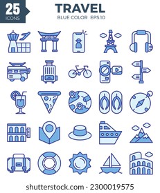 Travel icon set (blue color). The collection includes web design, application design, UI design,