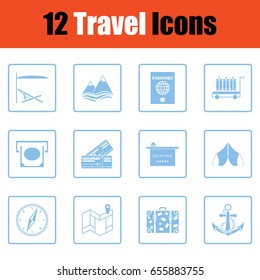 Travel icon set. Blue frame design. Vector illustration.