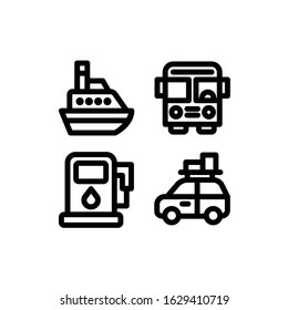 Travel Icon Set With Cruise, Bus, Gas Station & Road Trip, Vector Illustrations.