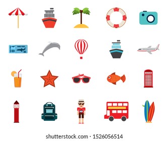 Travel icon set design, trip airport vacation tourism journey holiday transport and voyage theme Vector illustration