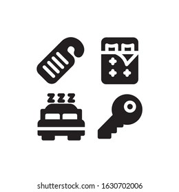 Travel Icon Set With Door Hanger, Bed, Bedroom & key, Vector Illustrations.