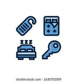 Travel Icon Set With Door Hanger, Bed, Bedroom & key, Vector Illustrations.