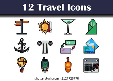 Travel Icon Set. Editable Bold Outline With Color Fill Design. Vector Illustration.