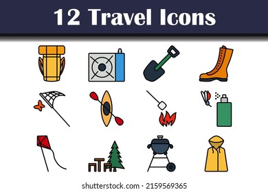 Travel Icon Set. Editable Bold Outline With Color Fill Design. Vector Illustration.