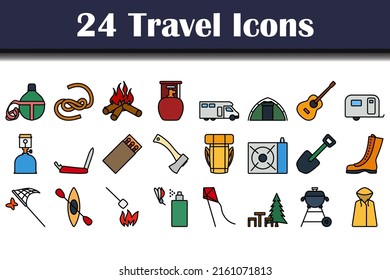 Travel Icon Set. Editable Bold Outline With Color Fill Design. Vector Illustration.