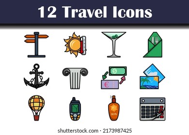 Travel Icon Set. Editable Bold Outline With Color Fill Design. Vector Illustration.