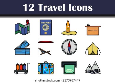 Travel Icon Set. Editable Bold Outline With Color Fill Design. Vector Illustration.