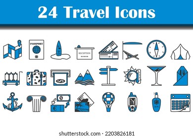 Travel Icon Set. Editable Bold Outline With Color Fill Design. Vector Illustration.