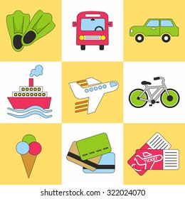 Travel icon set. Flat design trend. Vector illustration.