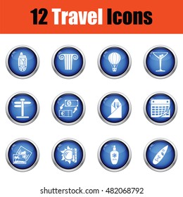 Travel icon set.   Glossy button design. Vector illustration.